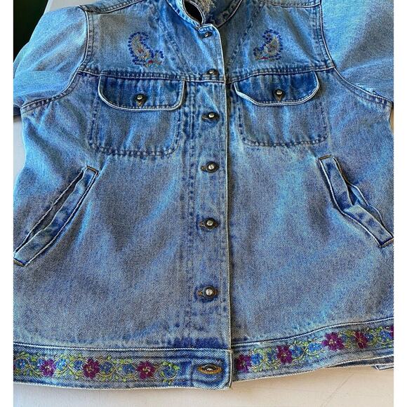 Vintage Jean Jacket Womens Size Medium Country Rodeo Western Paisley Denim Coat - Picture 11 of 11